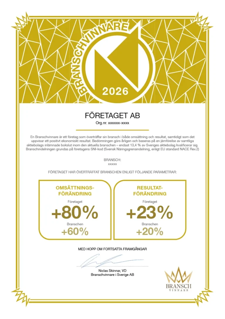 Branschvinnare 2026 diplom
